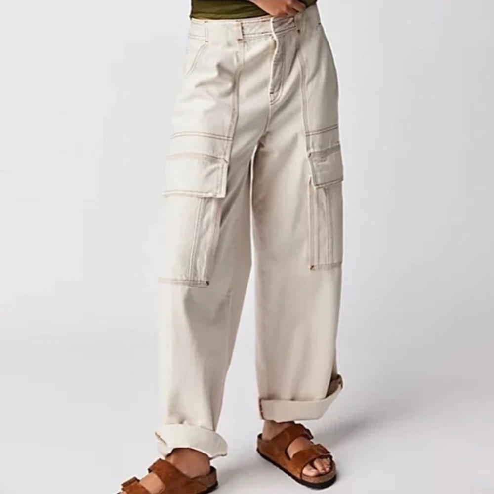 Free People Cream Cargo Jeans